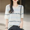 Spring/Summer 2026 new bamboo-joint linen round-neck knitted sweater, short-sleeved, color-blocked striped base layer, top and T-shirt Application Scenario